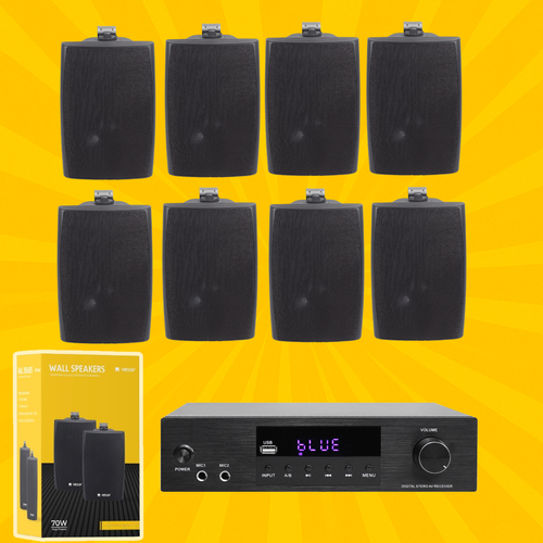 VELTOR - V-PASS70 PAKET ZA KAFIĆ, RESTORAN, KLUB... 8 ZVUČNIKA + POJAČALO – RADIO/BT/USB/SD/AUX/SD