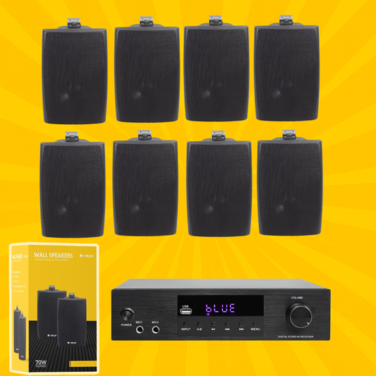 VELTOR - V-PASS70 PAKET ZA KAFIĆ, RESTORAN, KLUB... 8 ZVUČNIKA + POJAČALO – RADIO/BT/USB/SD/AUX/SD